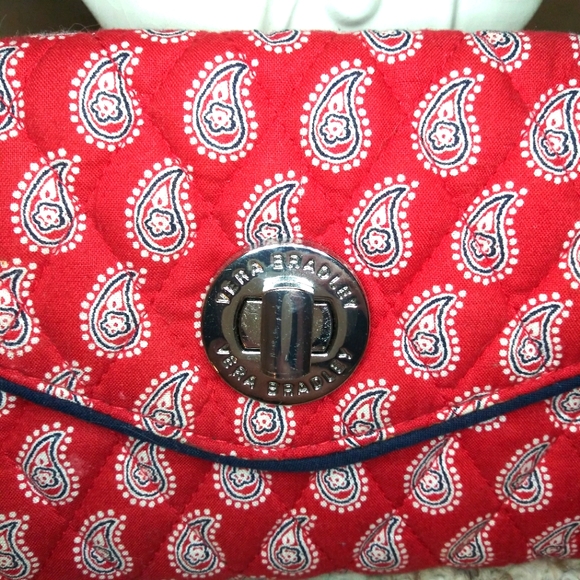 Vintage Vera Bradley Red, White & Navy Bandana Print Petite Turnlock Wallet - Picture 2 of 10